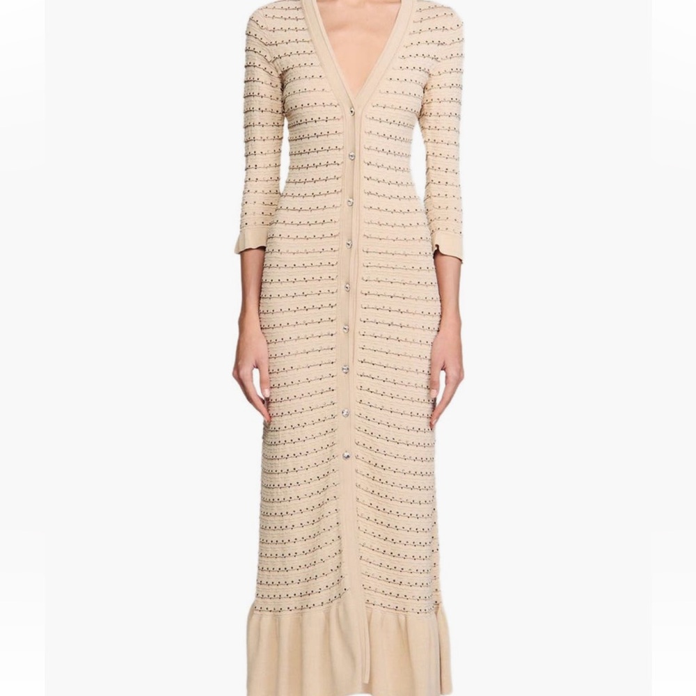 Sandro Beige Long Sleeve Knit Dress
